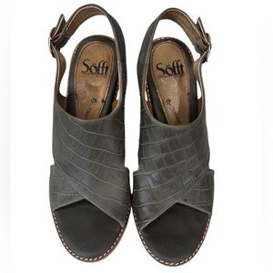 Sofft Mendi Olive Green Leather Croc Embossed Sandals Size‎ 7
